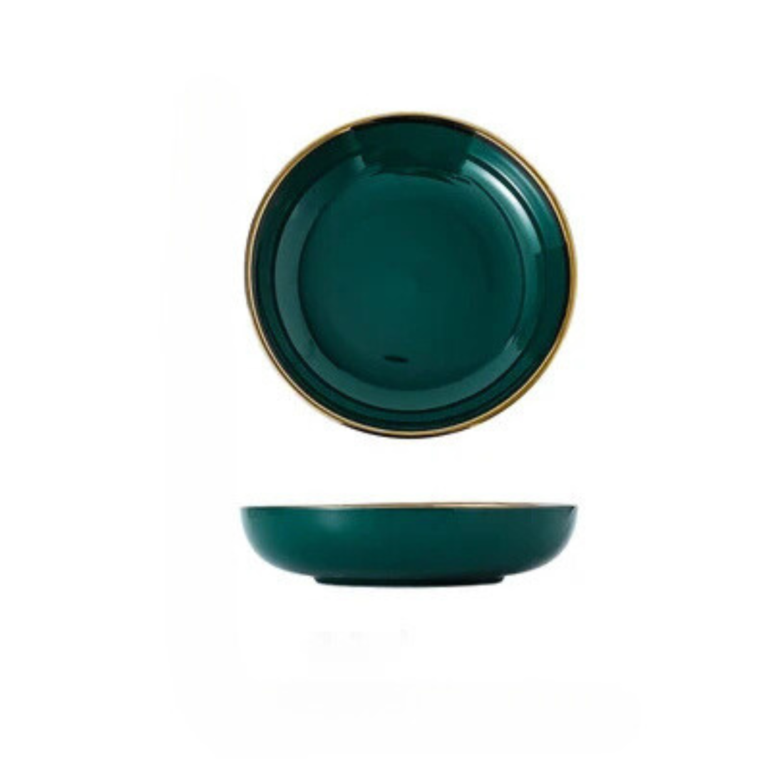 Conjunto de Jantar Cerâmico Verde e Dourado - Design Exclusivo e Elegante