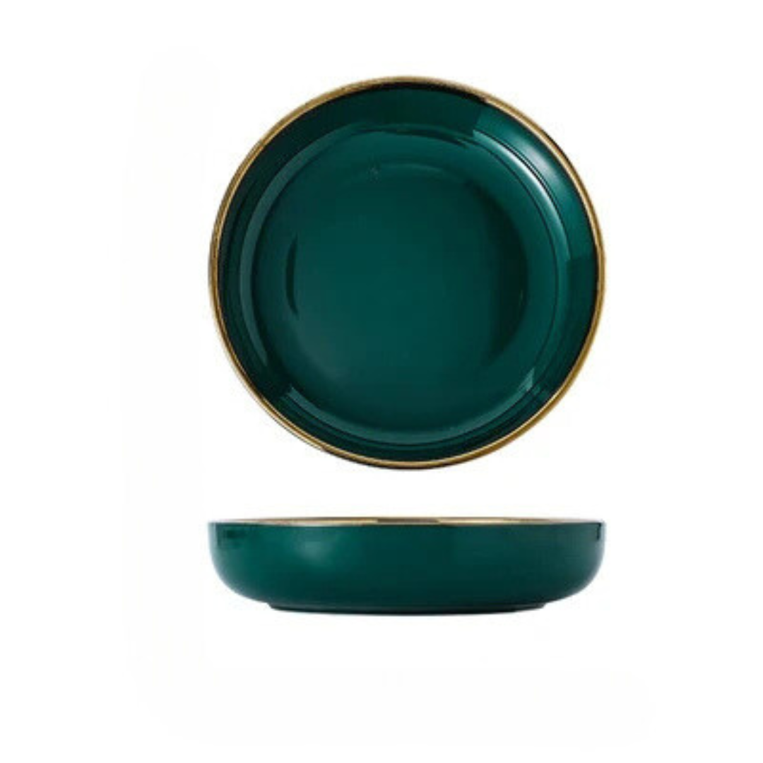 Conjunto de Jantar Cerâmico Verde e Dourado - Design Exclusivo e Elegante