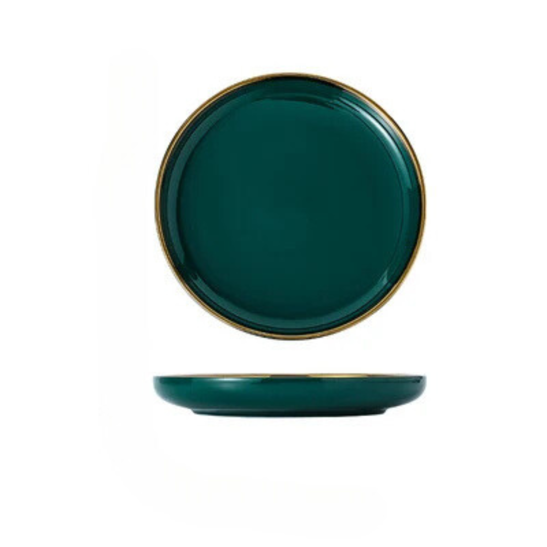 Conjunto de Jantar Cerâmico Verde e Dourado - Design Exclusivo e Elegante