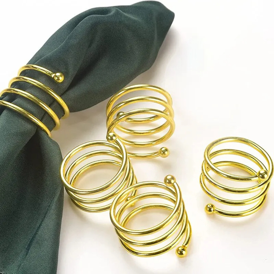 Conjunto de 8 Anéis de Guardanapo em Espiral Dourado - Elegância para sua Mesa