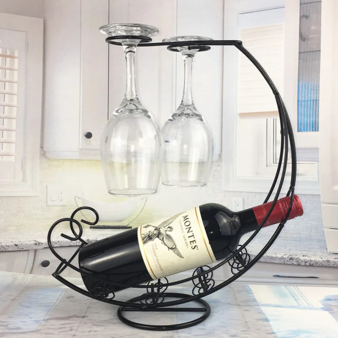 Suporte Criativo em Aço Inoxidável para Vinhos - Elegância para seu Bar