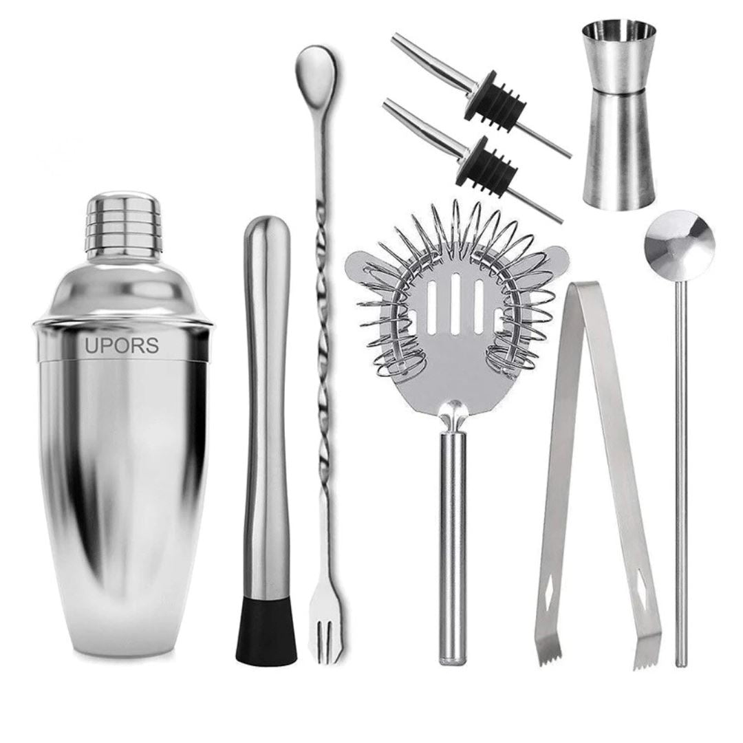 Agitador de Coquetéis Profissional em Aço Inoxidável - A Mistura Perfeita para Suas Bebidas Bar e Churrasco002 Cozinha com Estilo 550ml Kit 9 Peças 