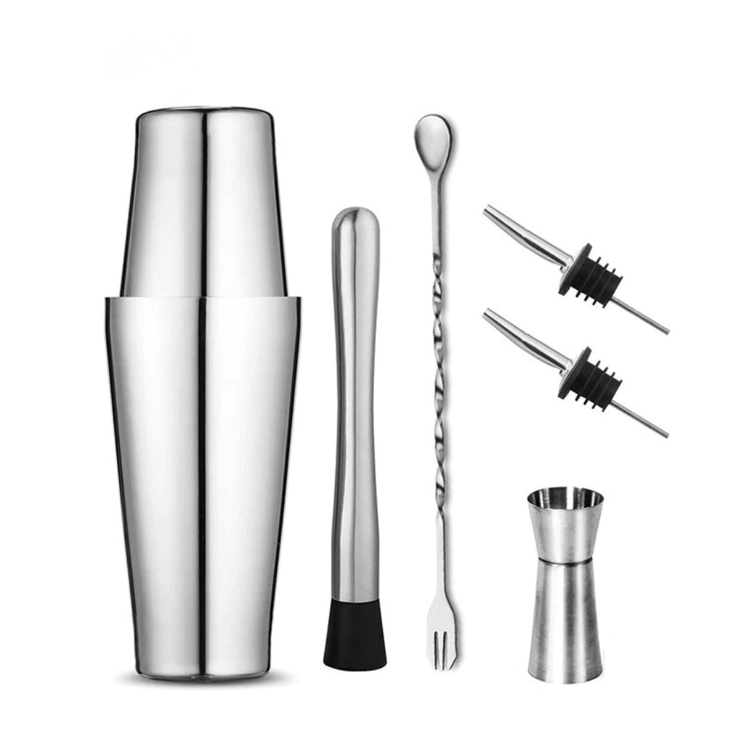 Agitador de Coquetéis Profissional em Aço Inoxidável - A Mistura Perfeita para Suas Bebidas Bar e Churrasco002 Cozinha com Estilo 600/750ml Kit 6 Peças 