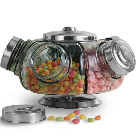 Baleiro de Vidro Giratório Artesanal Retrô com Tampa Utilidades025 Cozinha com Estilo 