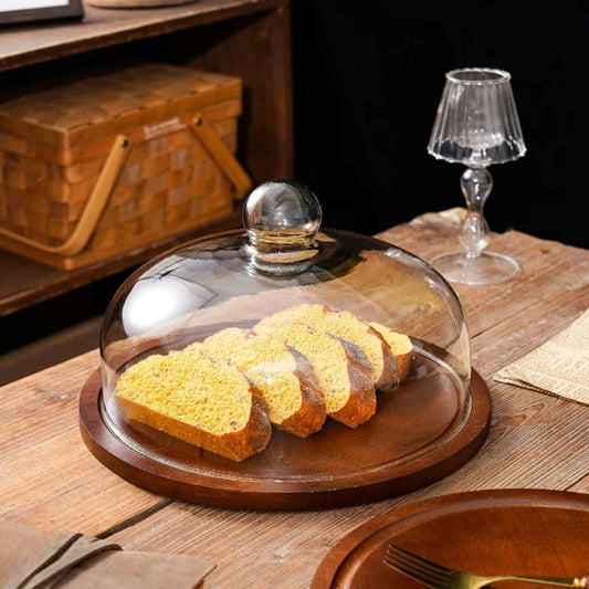 Bandeja de Bolo em Madeira com Tampa de Vidro - Elegância para sua Mesa Amadeirados002 Cozinha com Estilo 