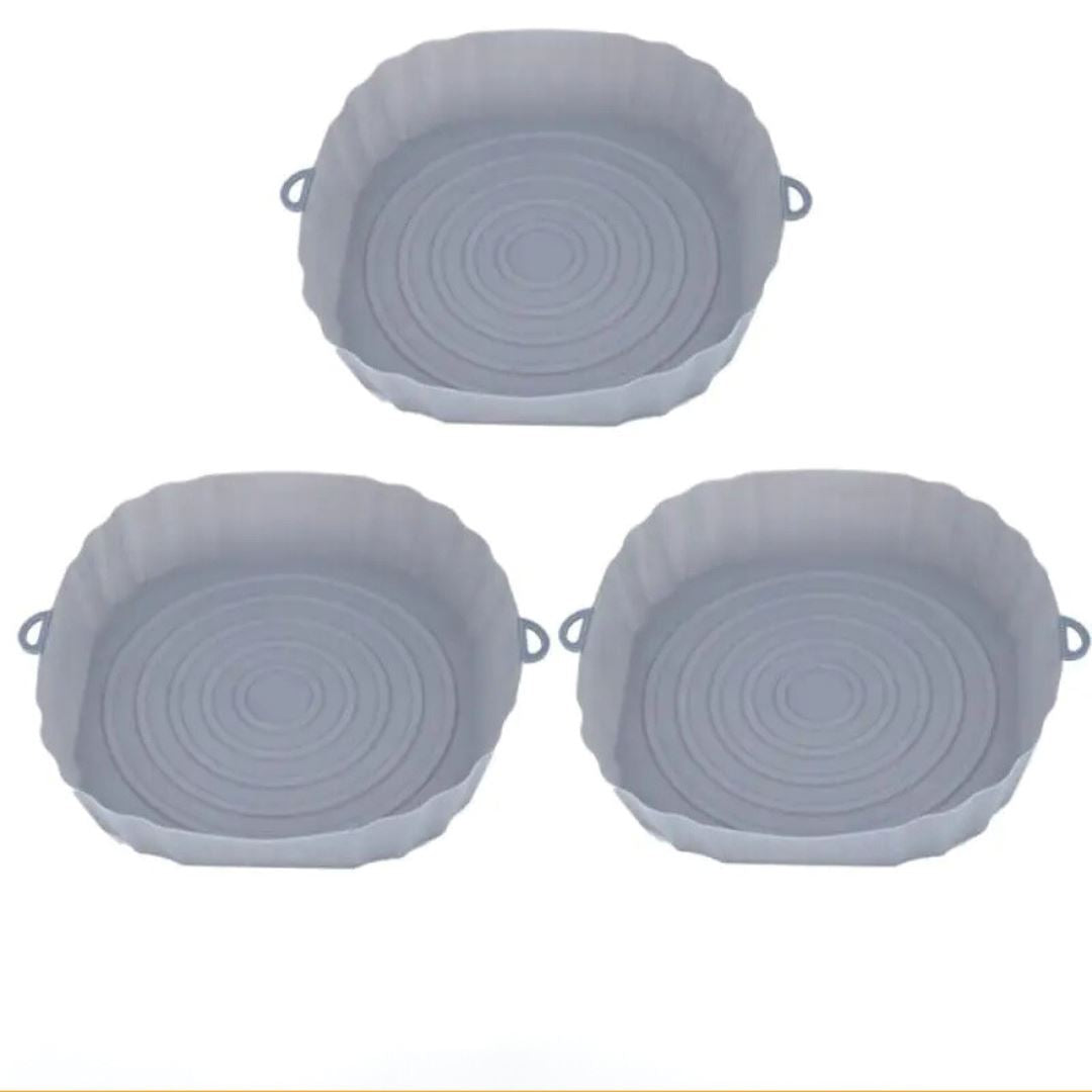 Bandeja Reutilizável de Silicone para Air Fryer - Facilidade na Limpeza Forno e Fogão001 Cozinha com Estilo Kit Cinza (03 Unidades) 