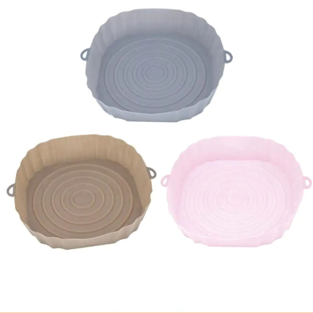 Bandeja Reutilizável de Silicone para Air Fryer - Facilidade na Limpeza Forno e Fogão001 Cozinha com Estilo Kit Cinza/Marrom/Rosa (03 Unidades) 