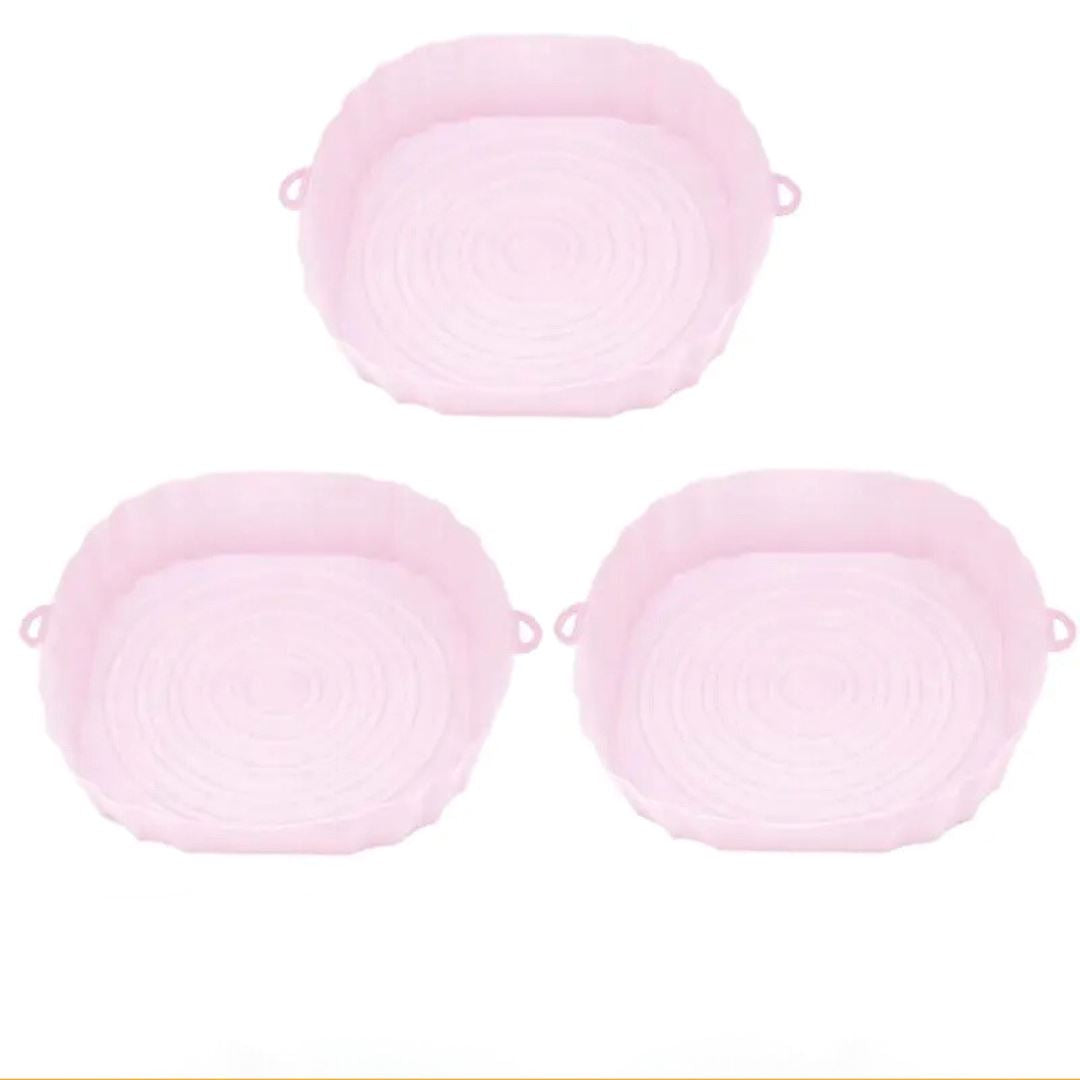 Bandeja Reutilizável de Silicone para Air Fryer - Facilidade na Limpeza Forno e Fogão001 Cozinha com Estilo Kit Rosa (03 Unidades) 