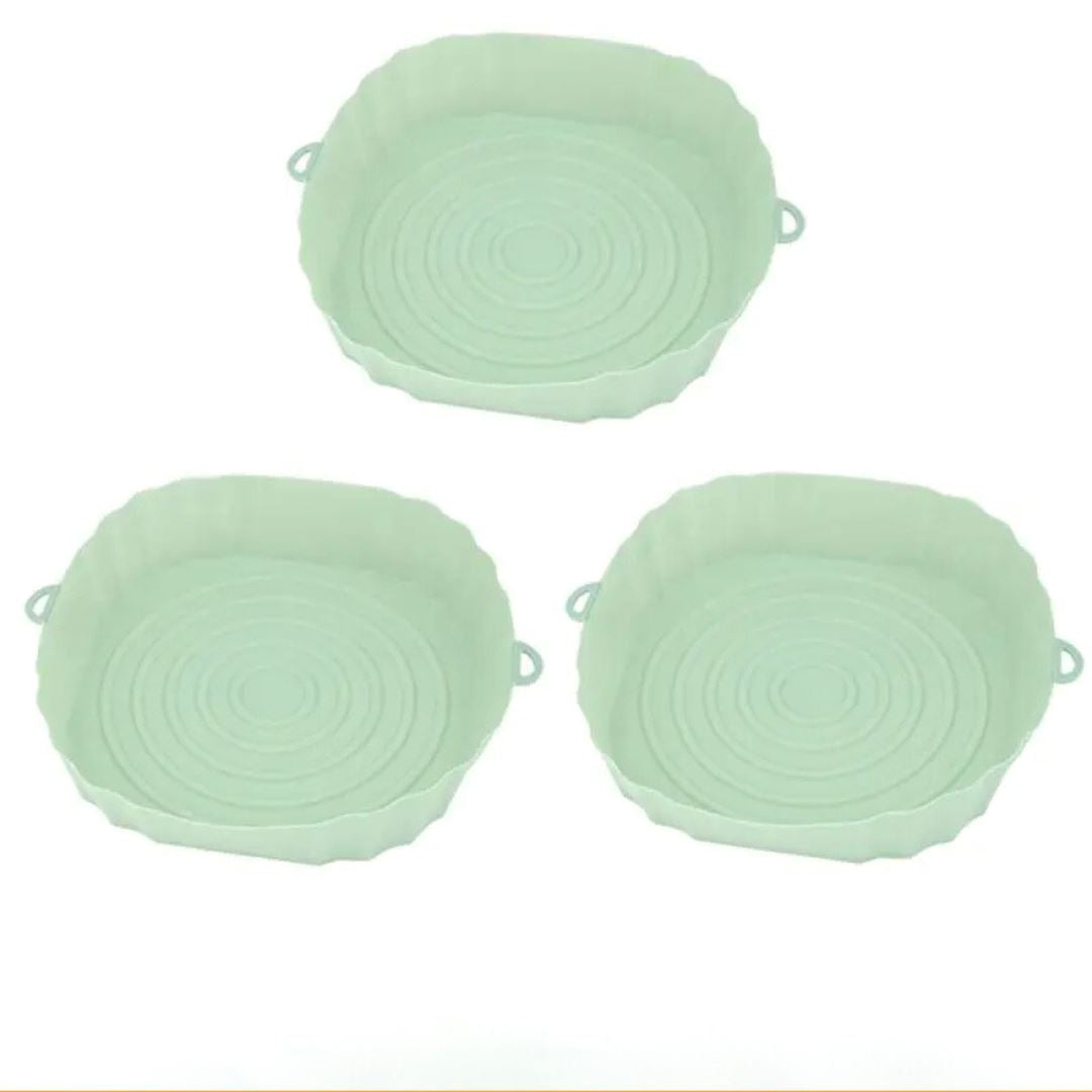 Bandeja Reutilizável de Silicone para Air Fryer - Facilidade na Limpeza Forno e Fogão001 Cozinha com Estilo Kit Verde (03 Unidades) 