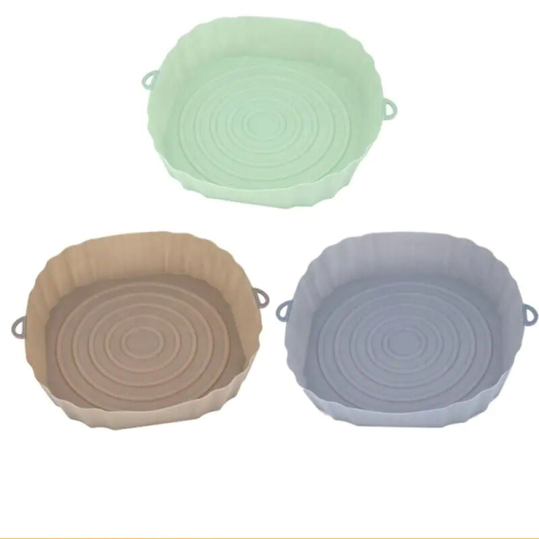 Bandeja Reutilizável de Silicone para Air Fryer - Facilidade na Limpeza Forno e Fogão001 Cozinha com Estilo Kit Verde/Marrom/Cinza (03 Unidades) 