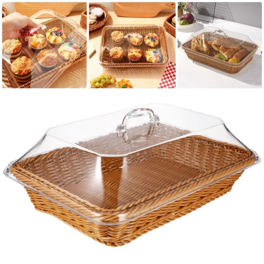 Cesta de Pão de Vime com Tampa de Acrílico Mesa Posta053 Cozinha com Estilo 