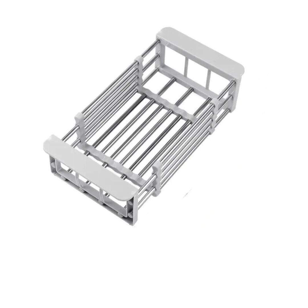 Cesto de Escorredor de Dreno Ajustável em Aço Inoxidável - Organização Doméstica Simplificada Utilidades002 Cozinha com Estilo Cinza 16.5cmx24.5cm 