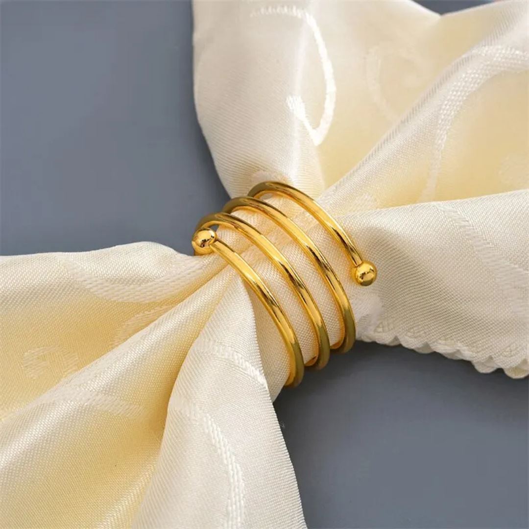 Conjunto de 8 Anéis de Guardanapo em Espiral Dourado - Elegância para sua Mesa Mesa Posta027 Cozinha com Estilo 