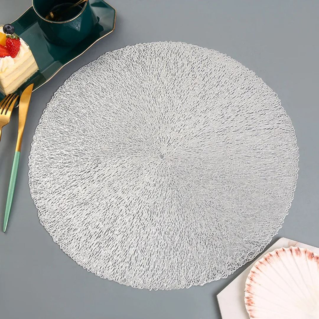 Conjunto de Descanso de Mesa Metálico para Ocasiões Especiais - Placemats de Elegância e Proteção Mesa Posta005 Cozinha com Estilo Branco Luxo 