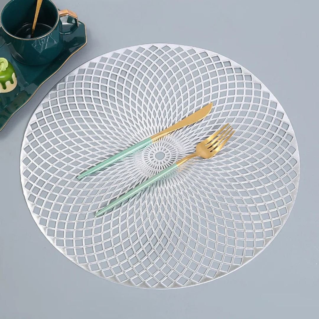 Conjunto de Descanso de Mesa Metálico para Ocasiões Especiais - Placemats de Elegância e Proteção Mesa Posta005 Cozinha com Estilo Branco Moderno 