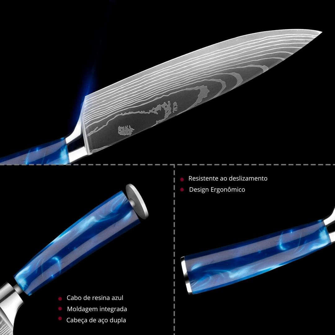 Conjunto de Faca Profissional e Afiador Rápido - Lâmina Afiada e Cabo de Resina Cozinha com Estilo 
