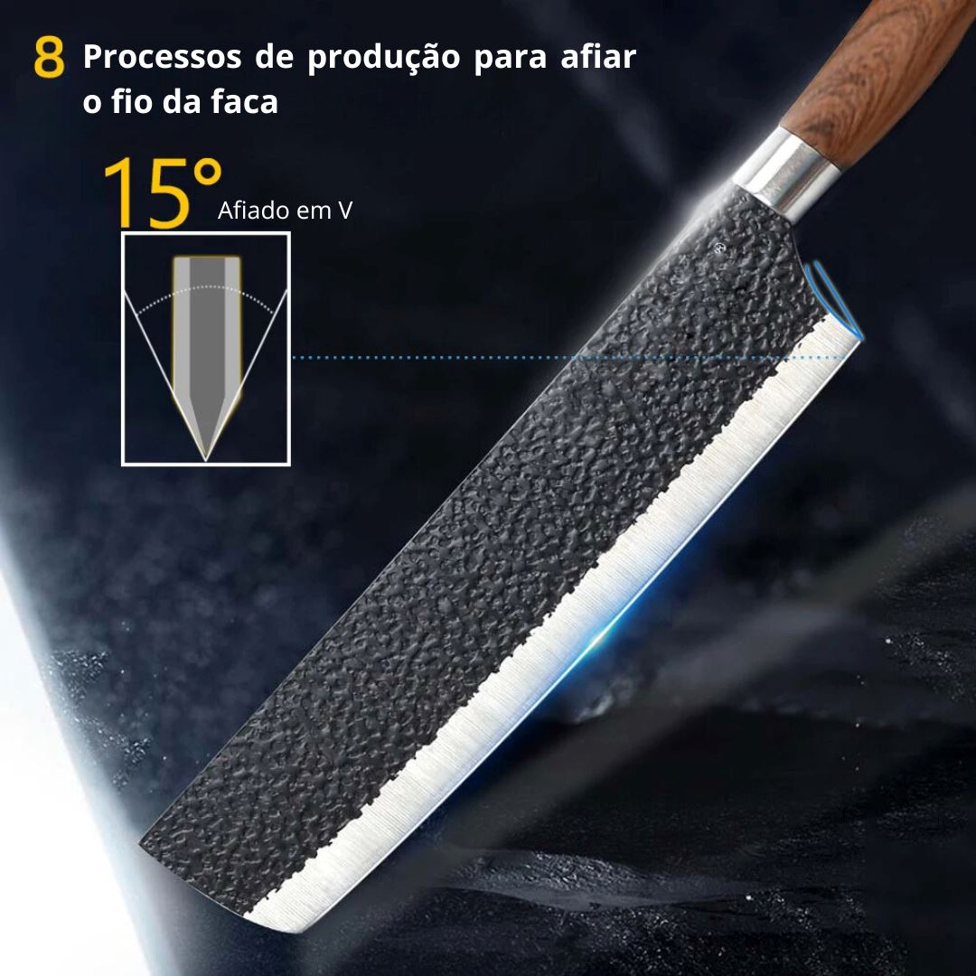 Conjunto de Facas Inox Forjadas - Profissional, Descascador Cerâmico, Fatiador, Tesoura Cozinha com Estilo 