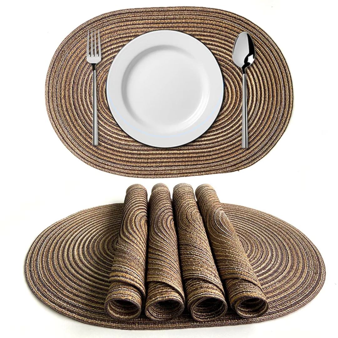 Conjunto de Jogo Americano Trançados Oval - Decoração Elegante para sua Mesa Mesa Posta042 Cozinha com Estilo Café 6 Peças 