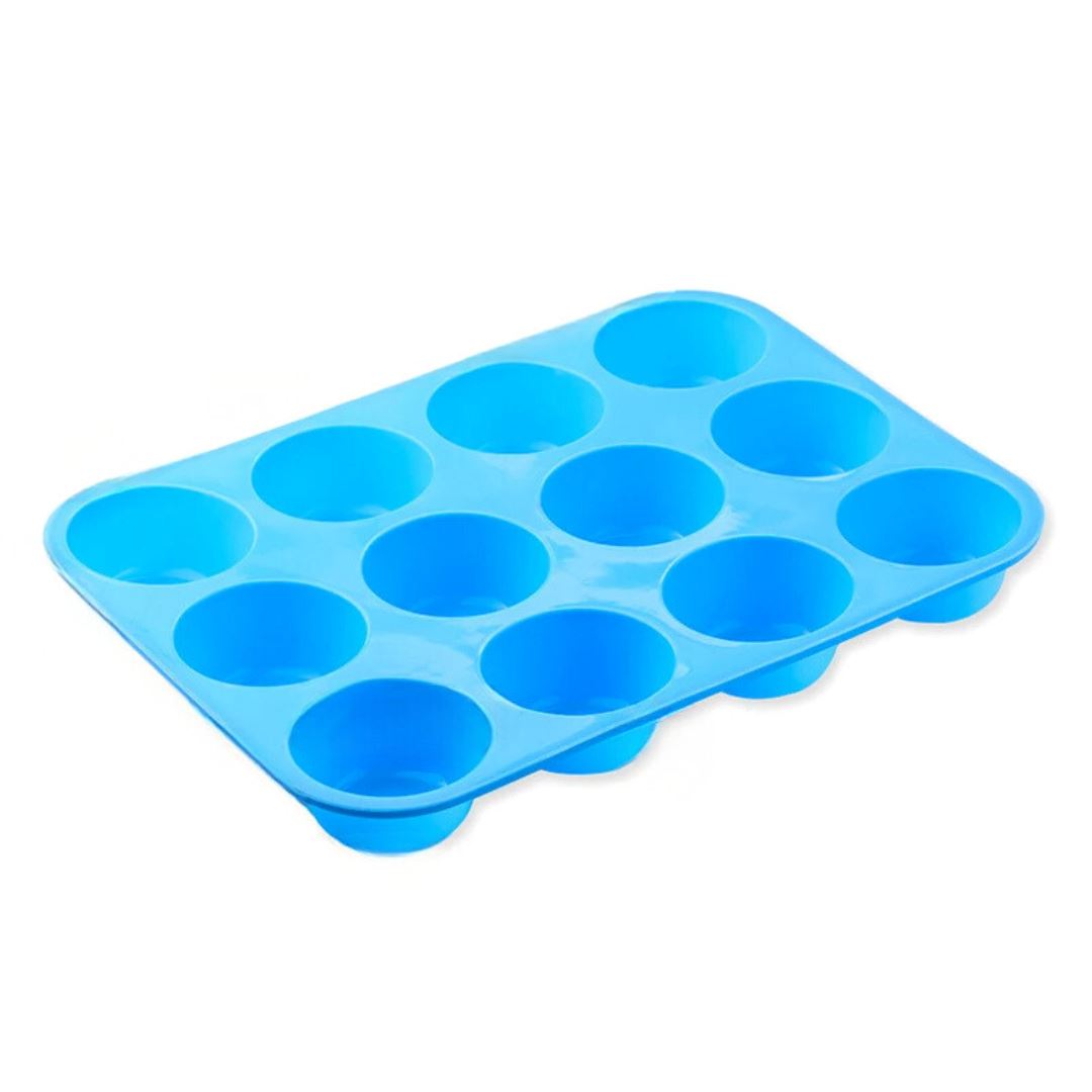 Conjunto de Moldes de Silicone para Bolos e Doces - Diversos Formatos Forno e Fogão008 Cozinha com Estilo 12 Furos Azul (29cmX22cm) 