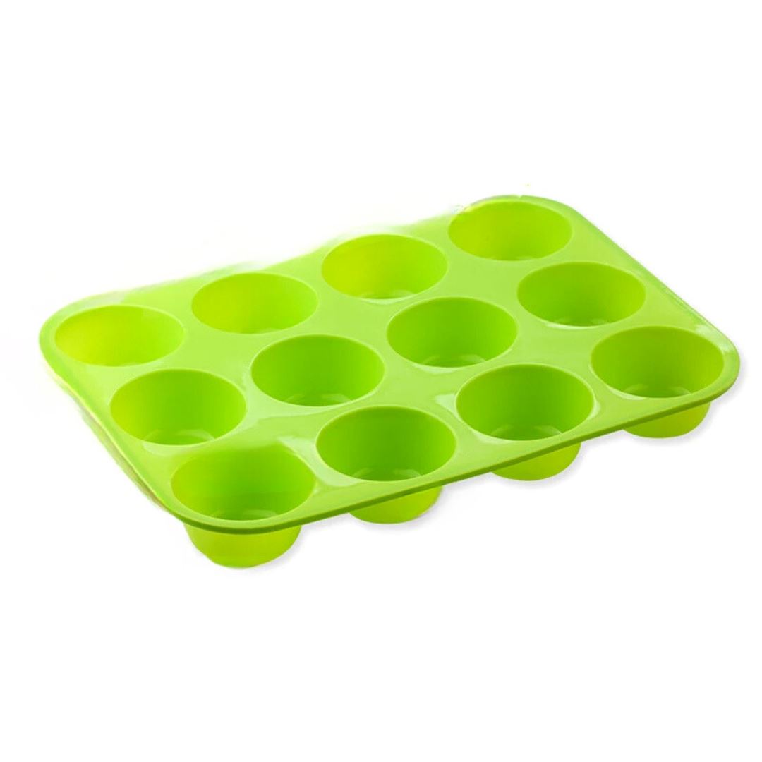 Conjunto de Moldes de Silicone para Bolos e Doces - Diversos Formatos Forno e Fogão008 Cozinha com Estilo 12 Furos Verde (29cmX22cm) 