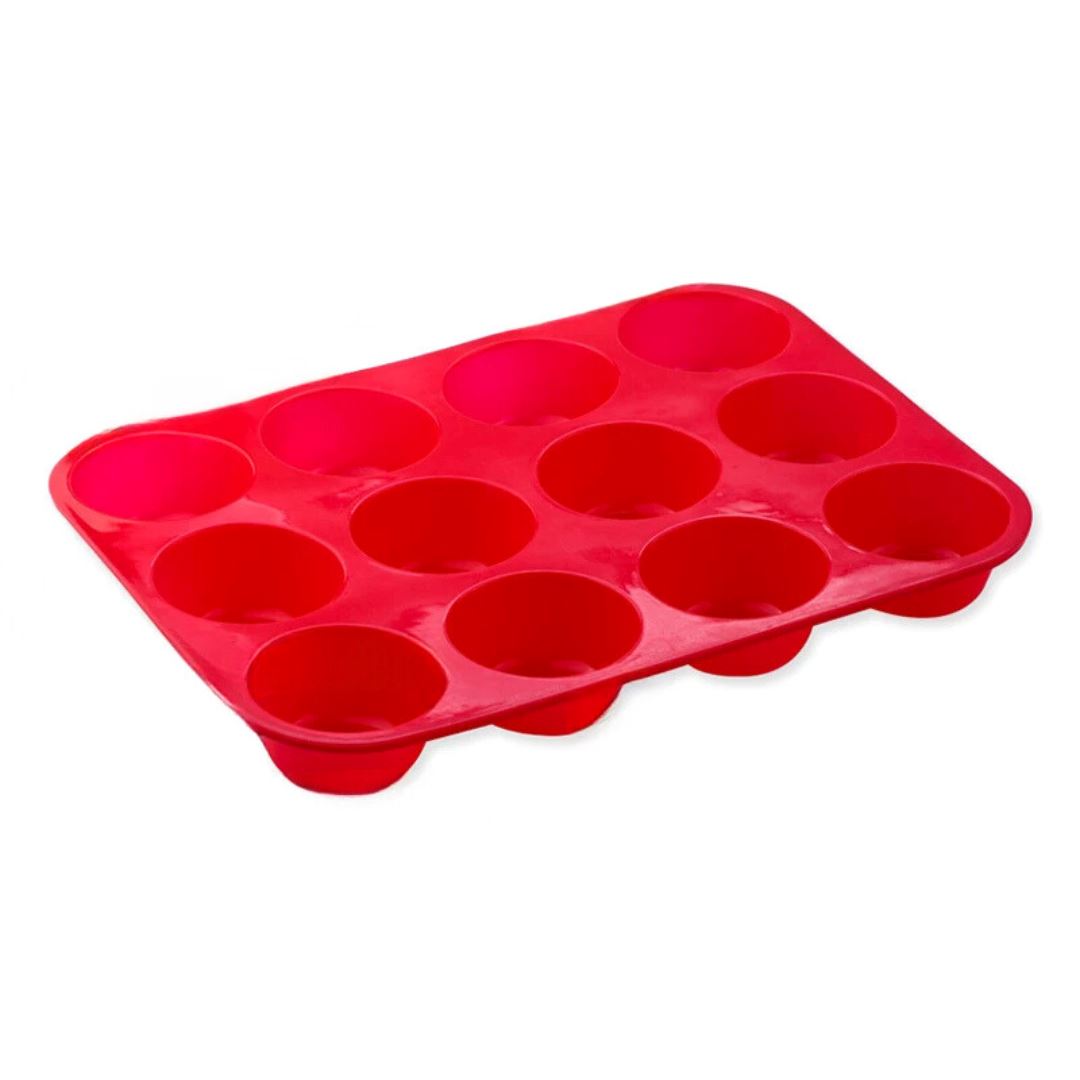 Conjunto de Moldes de Silicone para Bolos e Doces - Diversos Formatos Forno e Fogão008 Cozinha com Estilo 12 Furos Vermelho (29cmX22cm) 