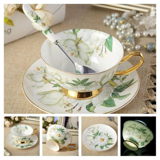 Conjunto de Xícara, Pires e Colher de Porcelana - Elegância e Luxo na sua Mesa, Camélia Linha Premium010 Cozinha com Estilo Camélia 