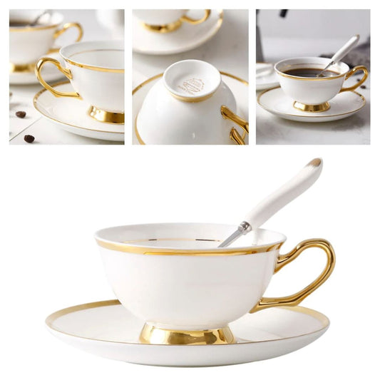 Conjunto de Xícara, Pires e Colher de Porcelana - Elegância e Luxo na sua Mesa (cópia) Linha Premium010 Cozinha com Estilo Borda Dourada 