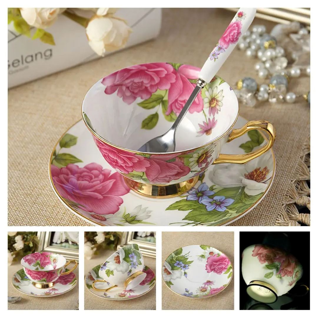 Conjunto de Xícara, Pires e Colher de Porcelana - Elegância e Luxo na sua Mesa (cópia) Linha Premium010 Cozinha com Estilo Rainha Rosa 