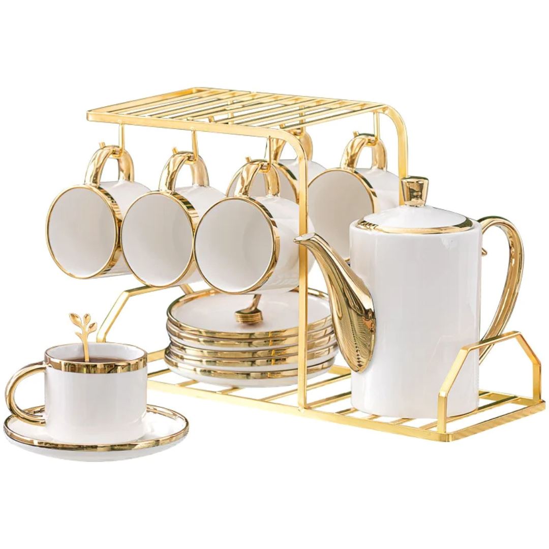 Conjunto de Xícaras Luxuoso com Detalhes em Dourado - Elegância em Porcelana Linha Premium015 Cozinha com Estilo 