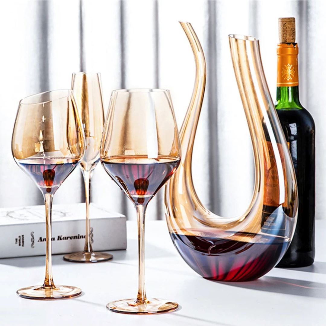 Conjunto Decanter de Vinho e Taças em Cristal Âmbar - Degustação Elegante para Celebrações Vinho021 Cozinha com Estilo 