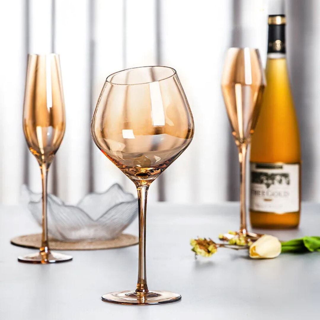 Conjunto Decanter de Vinho e Taças em Cristal Âmbar - Degustação Elegante para Celebrações Vinho021 Cozinha com Estilo 