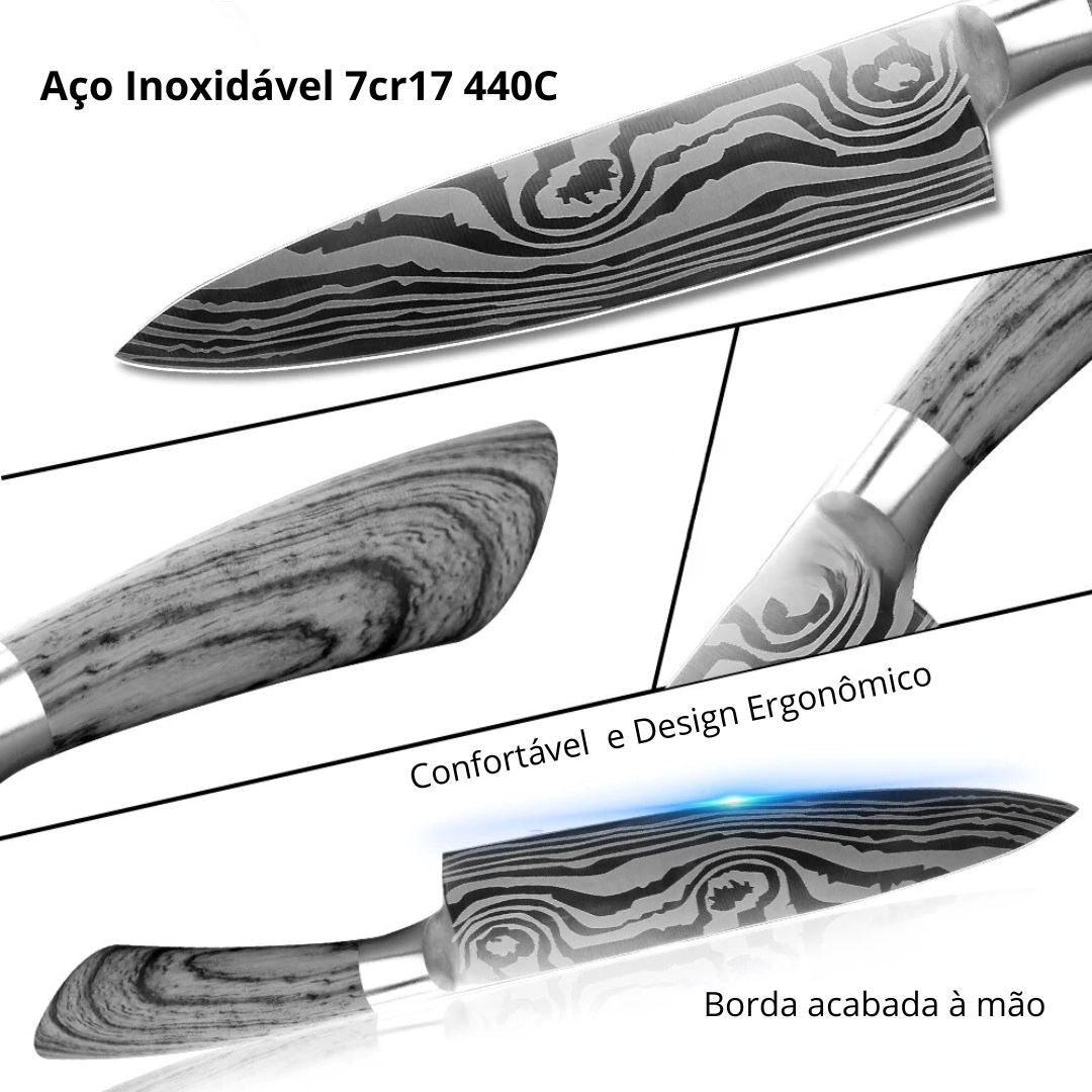 Conjunto Profissional de Facas de Cozinha Damasco a Laser - Aço de Alto Carbono Cozinha com Estilo 