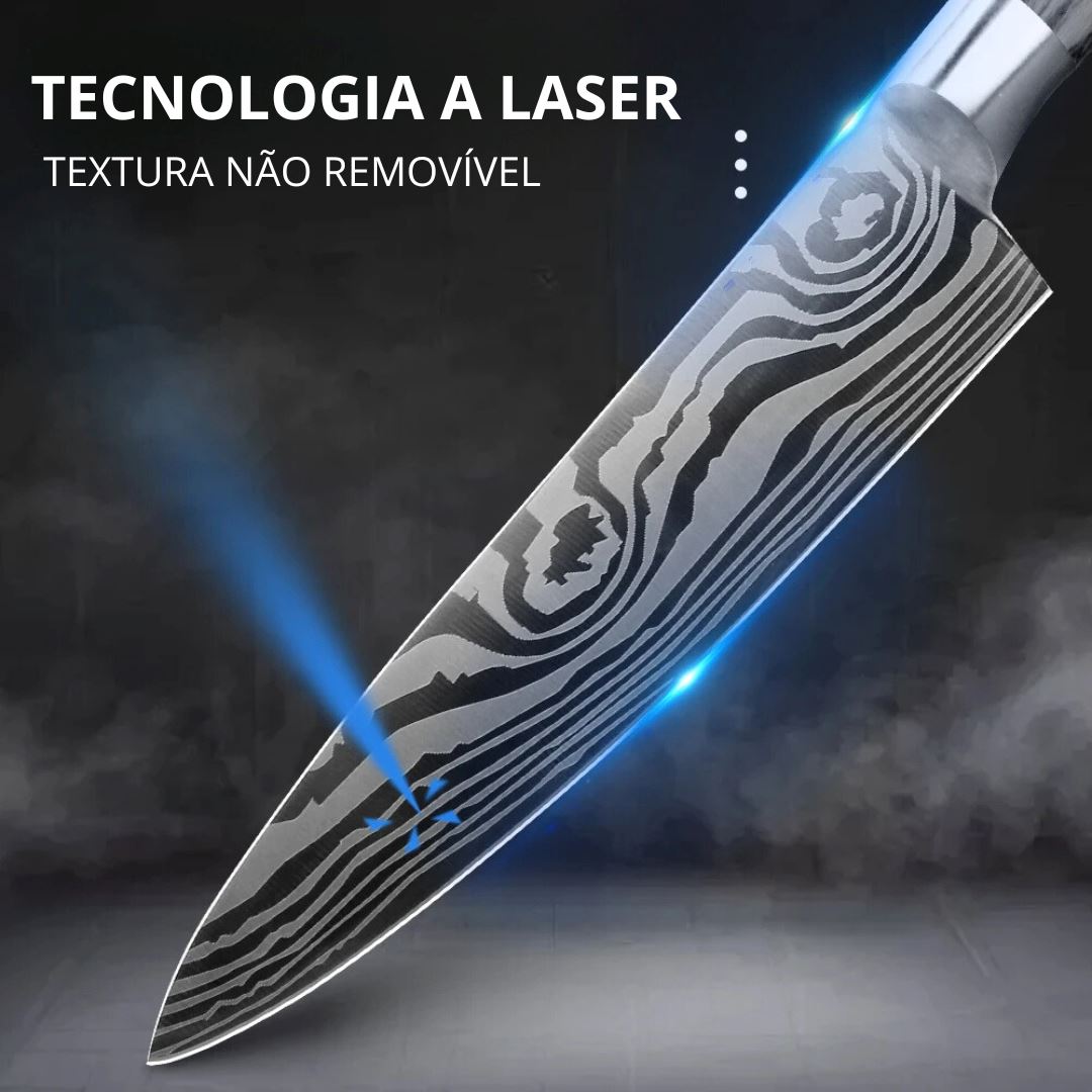 Conjunto Profissional de Facas de Cozinha Damasco a Laser - Aço de Alto Carbono Cozinha com Estilo 