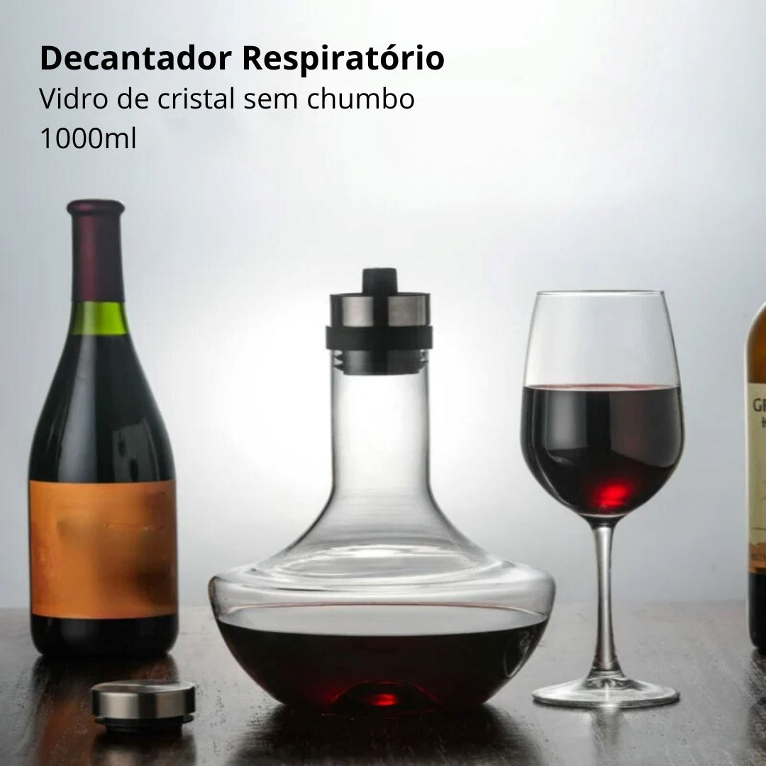 Decanter de Cristal para Vinho Tinto 1000ml - Elegância Artesanal para Casa e Bar Cozinha com Estilo 