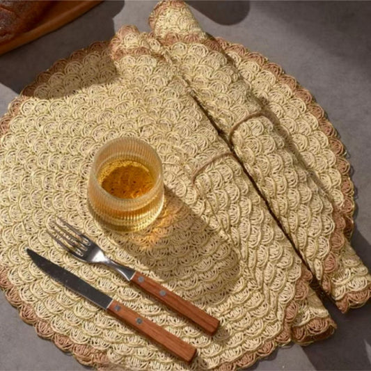 Jogo Americano em Poliéster Mesa Posta055 Cozinha com Estilo Bege Kit 6 Peças 