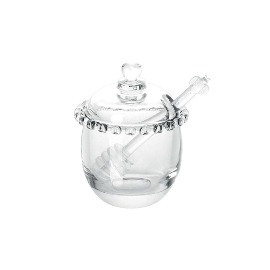 Kit Açucareiro e Meleira de Cristal com Bandeja Coração Mesa Posta 060 Cozinha com Estilo 