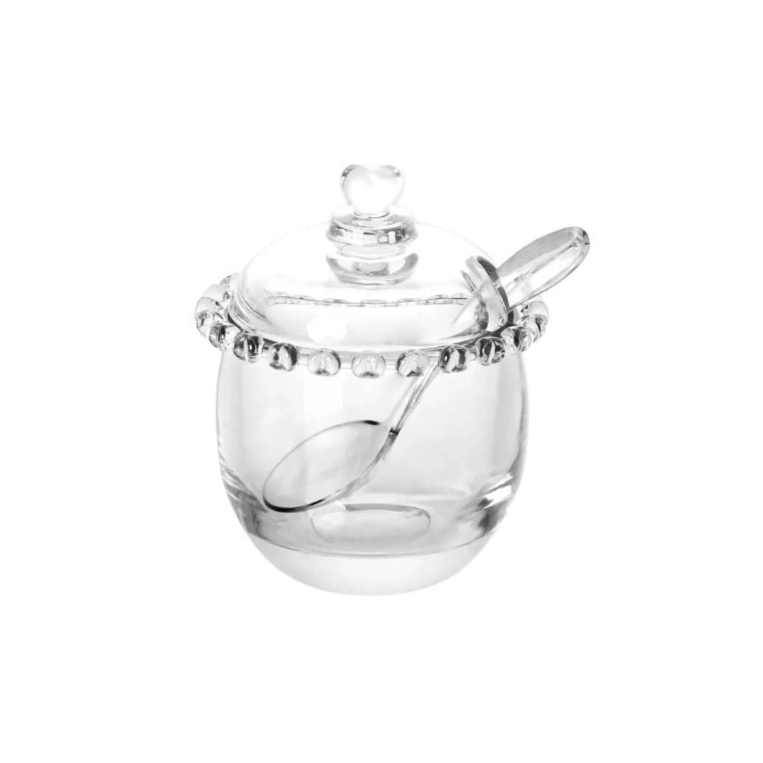 Kit Açucareiro e Meleira de Cristal com Bandeja Coração Mesa Posta 060 Cozinha com Estilo 