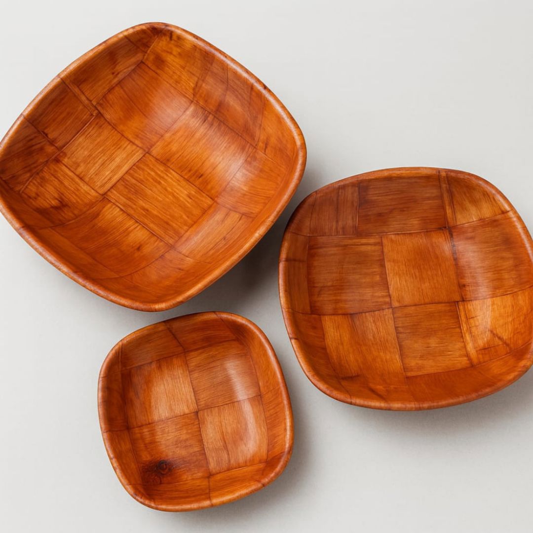 Kit Bowls Saladeira de Madeira Envernizada Quadrada Mesa Posta061 Cozinha com Estilo 