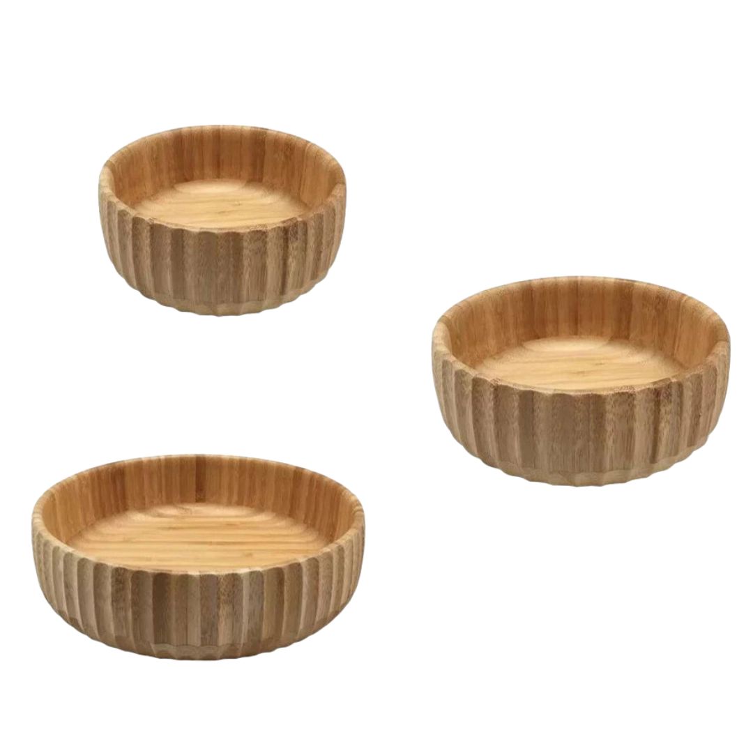 Kit Bowls Tigelas de Bambu Canelado 3 Peças Mesa Posta062 Cozinha com Estilo 