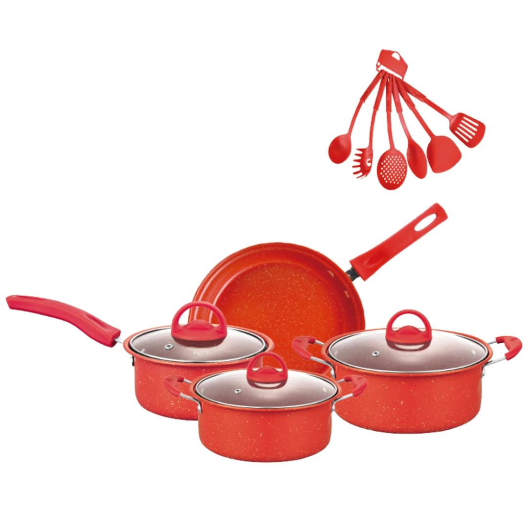 Kit Completo de Panelas Antiaderentes - 13 Utensílios Forno e Fogão017 Cozinha com Estilo Vermelho 