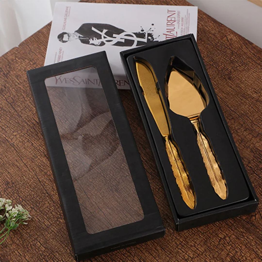 Kit de Facas Douradas para Bolo - Elegância para sua Mesa Mesa Posta037 Cozinha com Estilo 