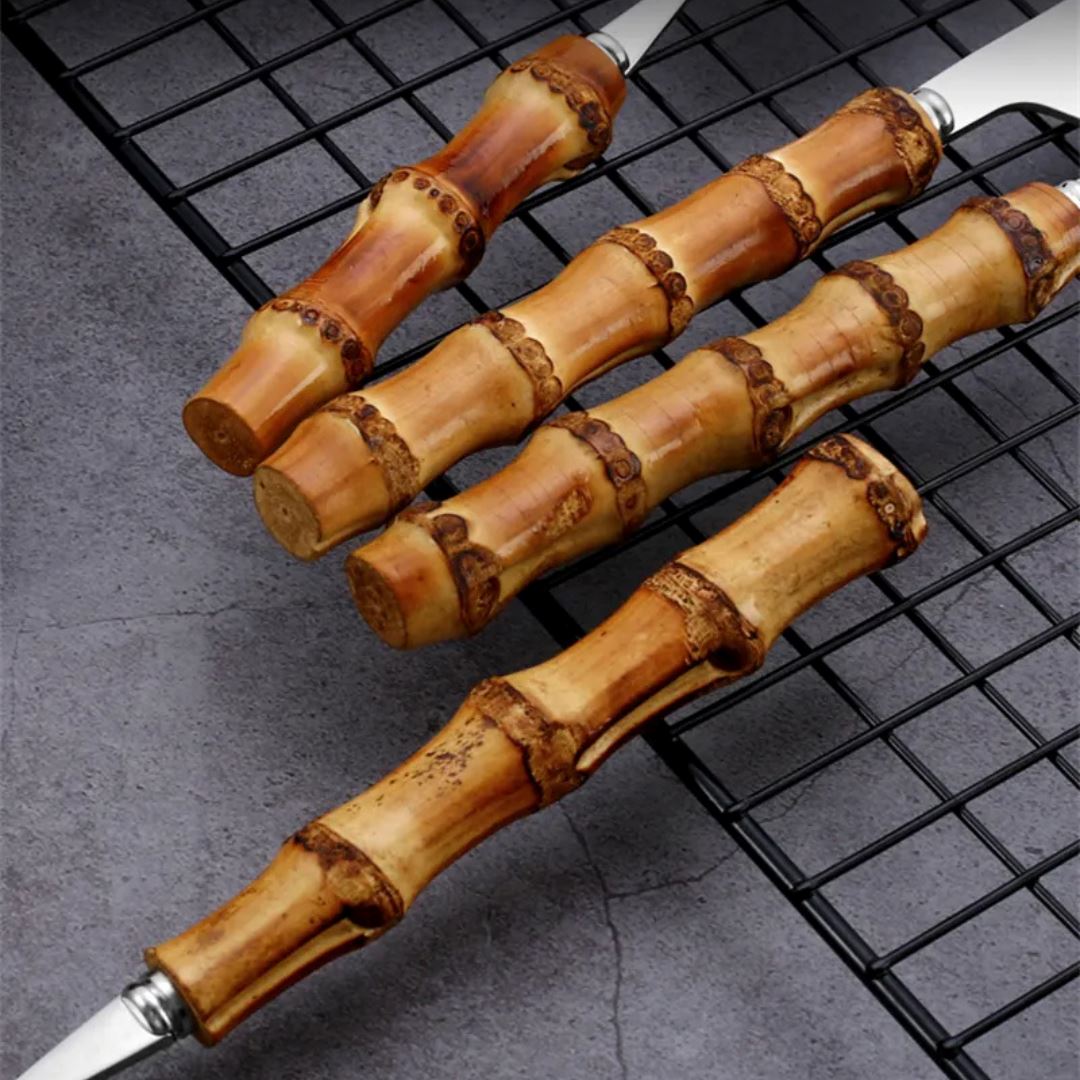 Kit de Talheres Luxo Bambu Inoxidável - Elegância para sua Mesa Bambu004 Cozinha com Estilo 