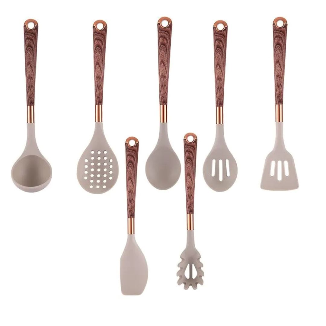 Kit de Utensílios Culinários de Silicone - 5 Peças, Resistente e Seguro para Panelas Cozinha com Estilo 