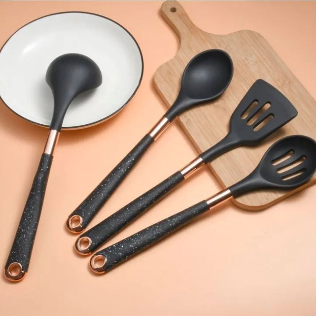 Kit de Utensílios Culinários de Silicone - 5 Peças, Resistente e Seguro para Panelas Cozinha com Estilo 