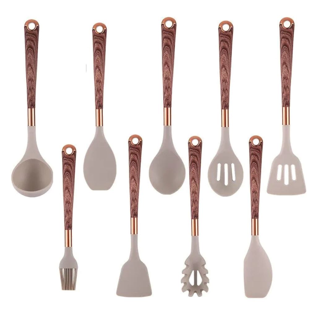 Kit de Utensílios Culinários de Silicone - 5 Peças, Resistente e Seguro para Panelas Cozinha com Estilo 