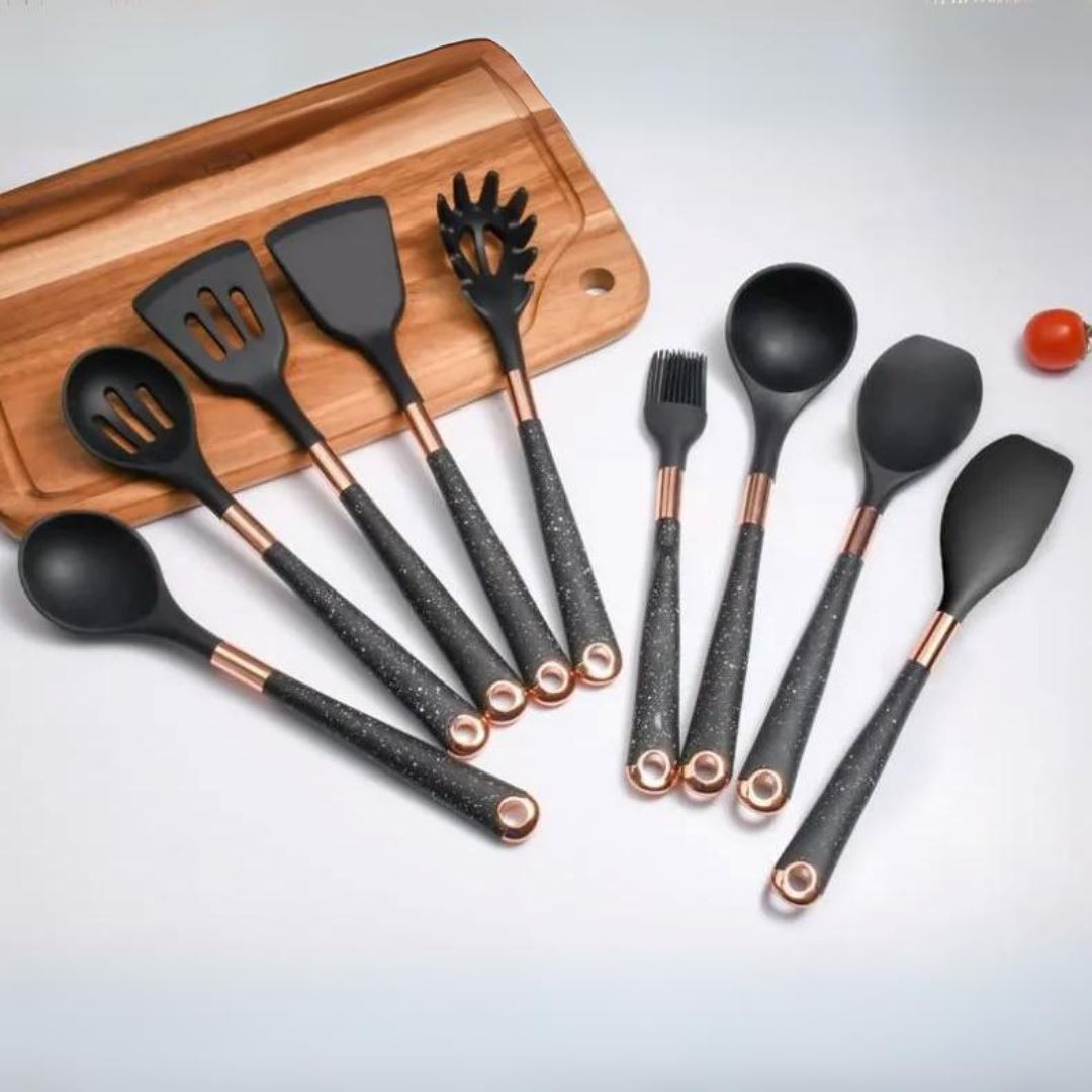 Kit de Utensílios Culinários de Silicone - 5 Peças, Resistente e Seguro para Panelas Cozinha com Estilo 