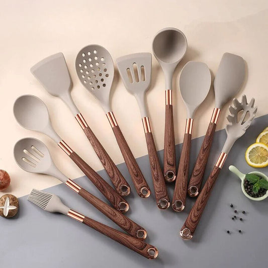 Kit de Utensílios Culinários de Silicone - 5 Peças, Resistente e Seguro para Panelas Cozinha com Estilo 