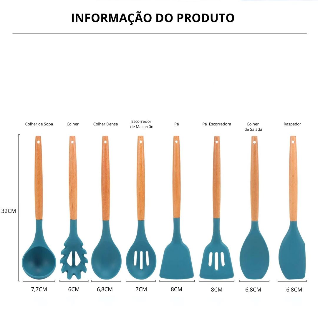 Kit de Utensílios de Cozinha em Silicone - Antiaderentes e com Caixa de Armazenamento Forno e Fogão011 Cozinha com Estilo 