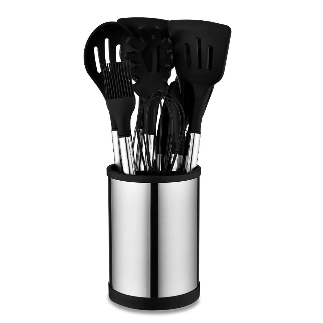 Kit de Utensílios em Silicone - 12 Peças Antiaderentes e Resistentes ao Calor Forno e Fogão010 Cozinha com Estilo Preto 