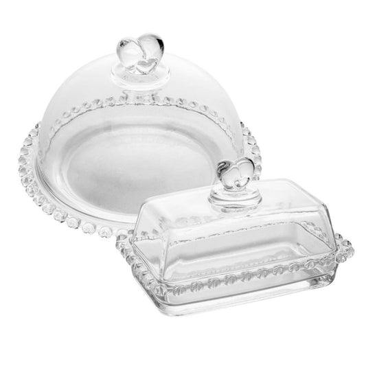 Kit Manteigueira e Queijeira de Cristal com Tampa Mesa Posta059 Cozinha com Estilo 